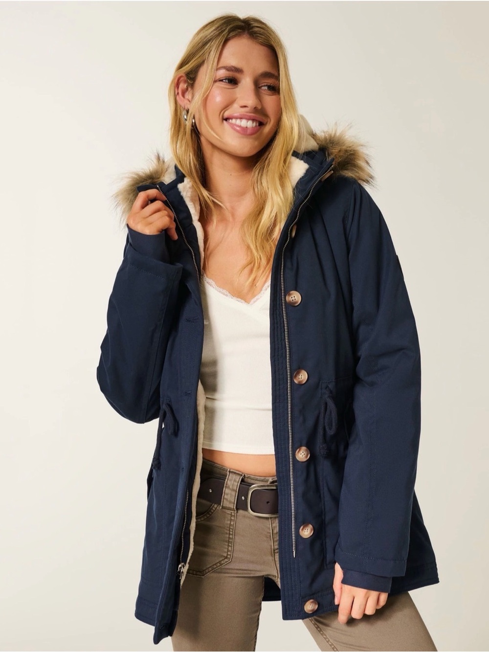 Hollister Women’s Black Hooded Parka Jacket - Fully Lined